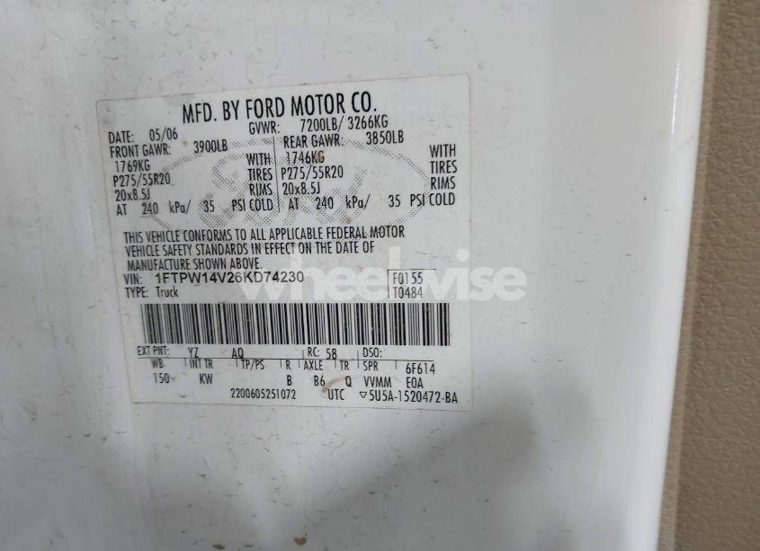 Photo 9 of 2006 Ford F-150 FX4/LARIAT/XLT (VIN 1FTPW14V26KD74230)