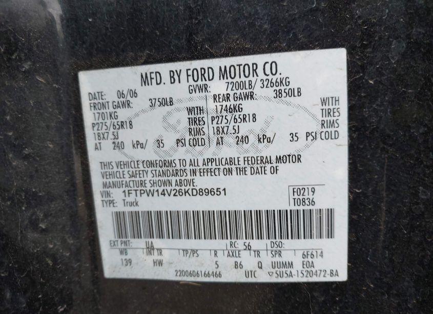 Photo 9 of 2006 Ford F-150 FX4/LARIAT/XLT (VIN 1FTPW14V26KD89651)