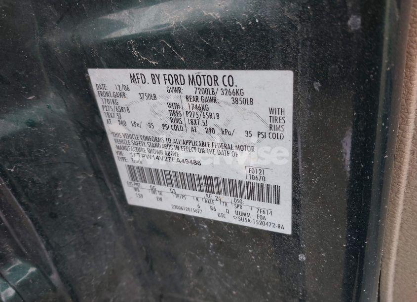 Photo 9 of 2007 Ford F-150 FX4/LARIAT/XLT (VIN 1FTPW14V27FA49488)