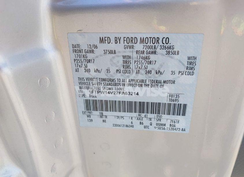 Photo 9 of 2007 Ford F-150 FX4/LARIAT/XLT (VIN 1FTPW14V27FA63214)