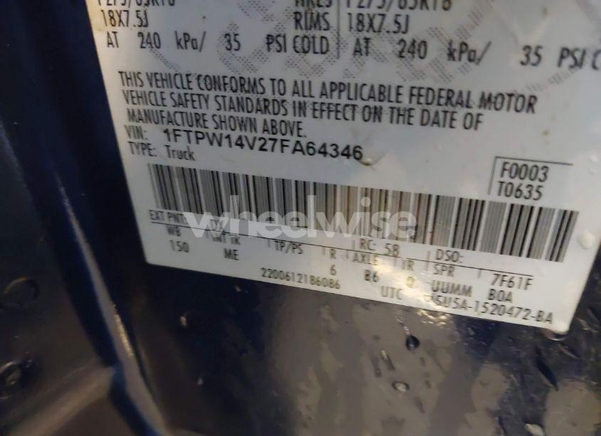 Photo 9 of 2007 Ford F-150 FX4/LARIAT/XLT (VIN 1FTPW14V27FA64346)