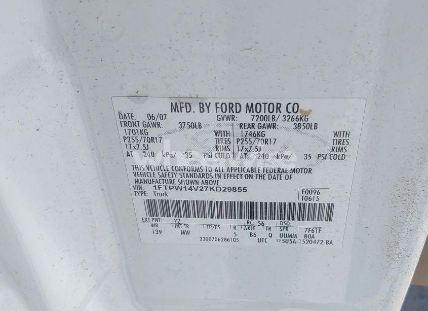 Photo 9 of 2007 Ford F-150 FX4/LARIAT/XLT (VIN 1FTPW14V27KD29855)