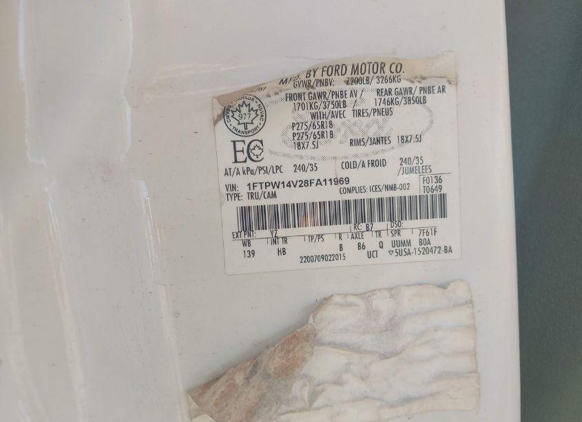 Photo 8 of 2008 Ford F-150 60TH ANNIVERSARY/FX4/KING RANCH/LARIAT/XLT (VIN 1FTPW14V28FA11969)