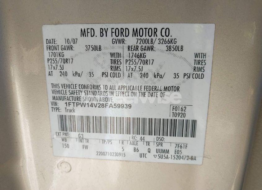 Photo 9 of 2008 Ford F-150 (VIN 1FTPW14V28FA59939)