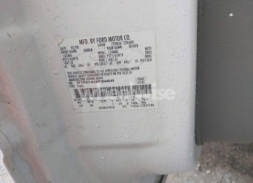 Photo 9 of 2008 Ford F-150 60TH ANNIVERSARY/FX4/KING RANCH/LARIAT/XLT (VIN 1FTPW14V28FB44649)