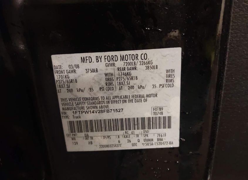 Photo 9 of 2008 Ford F-150 60TH ANNIVERSARY/FX4/KING RANCH/LARIAT/XLT (VIN 1FTPW14V28FB71527)