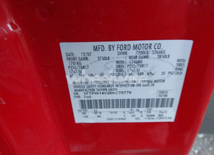 Photo 9 of 2008 Ford F-150 60TH ANNIVERSARY/FX4/KING RANCH/LARIAT/XLT (VIN 1FTPW14V28KC75779)