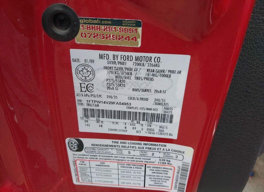 Photo 9 of 2009 Ford F-150 FX4/KING RANCH/LARIAT/PLATINUM/XL/XLT (VIN 1FTPW14V29FA54953)