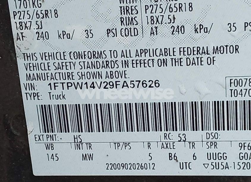 Photo 9 of 2009 Ford F-150 FX4/KING RANCH/LARIAT/PLATINUM/XL/XLT (VIN 1FTPW14V29FA57626)