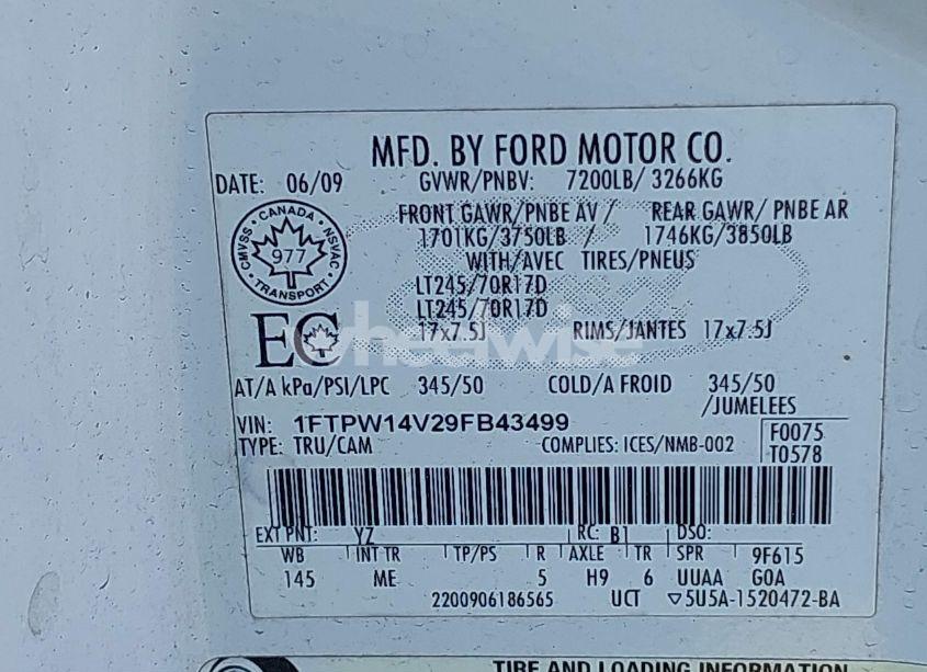 Photo 9 of 2009 Ford F-150 FX4/KING RANCH/LARIAT/PLATINUM/XL/XLT (VIN 1FTPW14V29FB43499)