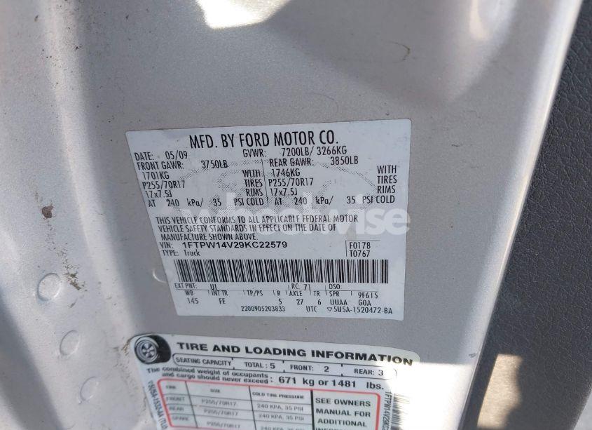 Photo 9 of 2009 Ford F-150 FX4/KING RANCH/LARIAT/PLATINUM/XL/XLT (VIN 1FTPW14V29KC22579)