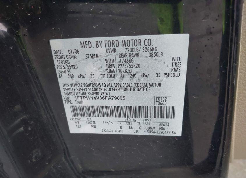 Photo 9 of 2006 Ford F-150 FX4/LARIAT/XLT (VIN 1FTPW14V36FA79095)