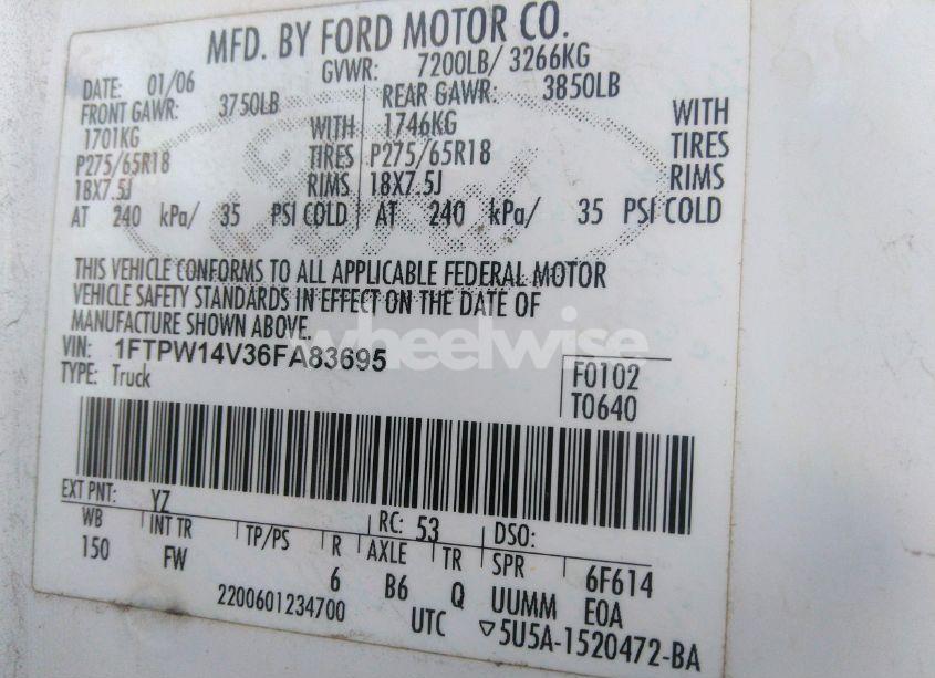 Photo 9 of 2006 Ford F-150 FX4/LARIAT/XLT (VIN 1FTPW14V36FA83695)