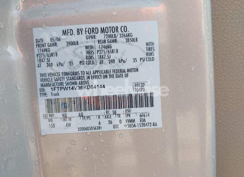 Photo 9 of 2006 Ford F-150 FX4/LARIAT/XLT (VIN 1FTPW14V36KD64144)