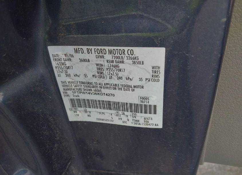 Photo 9 of 2006 Ford F-150 FX4/LARIAT/XLT (VIN 1FTPW14V36KD74270)