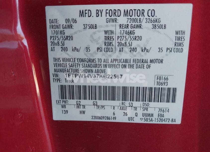 Photo 9 of 2007 Ford F-150 FX4/LARIAT/XLT (VIN 1FTPW14V37KB22567)