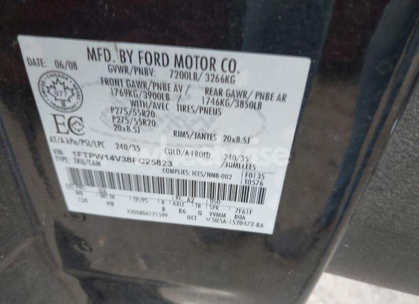 Photo 9 of 2008 Ford F-150 60TH ANNIVERSARY/FX4/KING RANCH/LARIAT/XLT (VIN 1FTPW14V38FC25823)