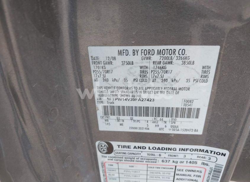 Photo 9 of 2009 Ford F-150 FX4/KING RANCH/LARIAT/PLATINUM/XL/XLT (VIN 1FTPW14V39FA27423)