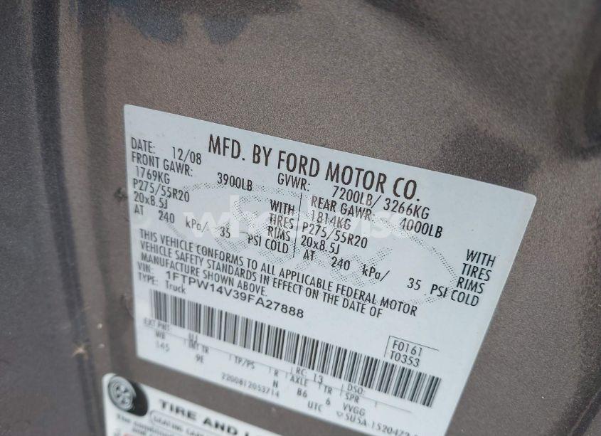 Photo 9 of 2009 Ford F-150 PLATINUM (VIN 1FTPW14V39FA27888)