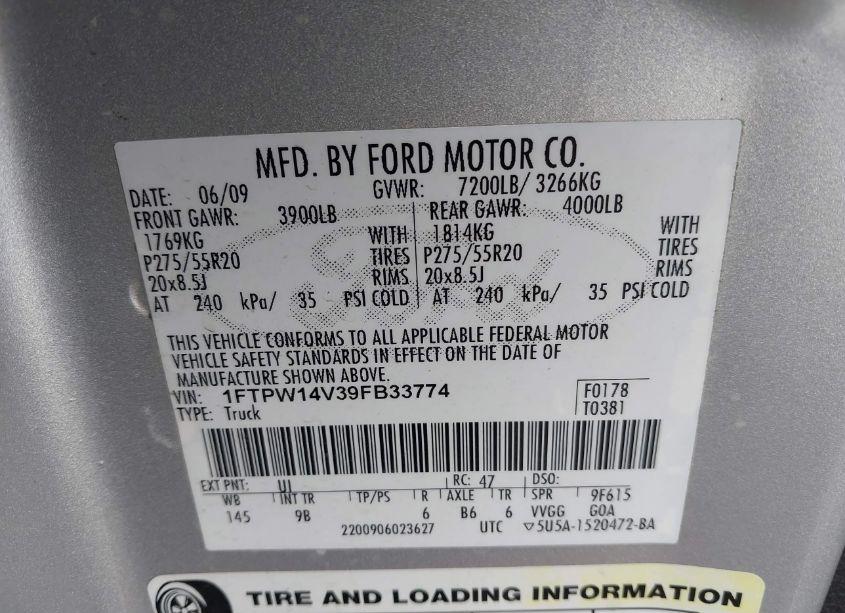 Photo 9 of 2009 Ford F-150 FX4/KING RANCH/LARIAT/PLATINUM/XL/XLT (VIN 1FTPW14V39FB33774)