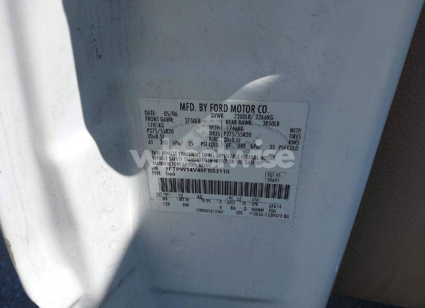 Photo 9 of 2006 Ford F-150 FX4/LARIAT/XLT (VIN 1FTPW14V46FB53110)