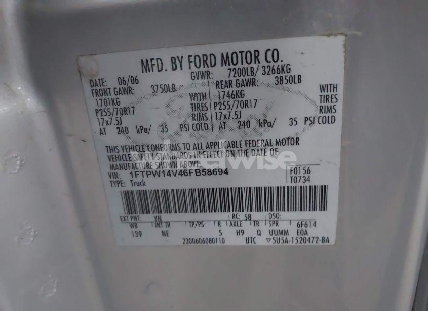 Photo 9 of 2006 Ford F-150 FX4/LARIAT/XLT (VIN 1FTPW14V46FB58694)