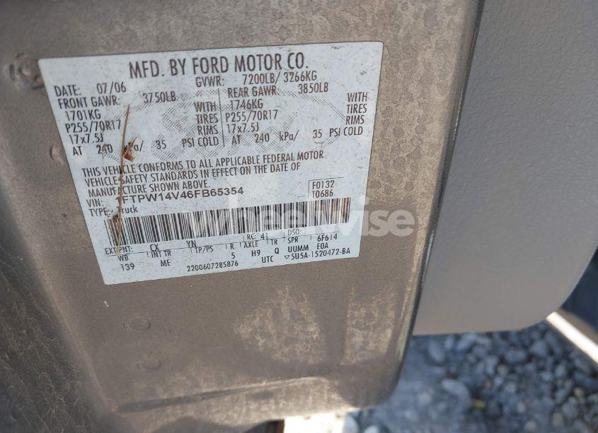 Photo 9 of 2006 Ford F-150 FX4/LARIAT/XLT (VIN 1FTPW14V46FB65354)