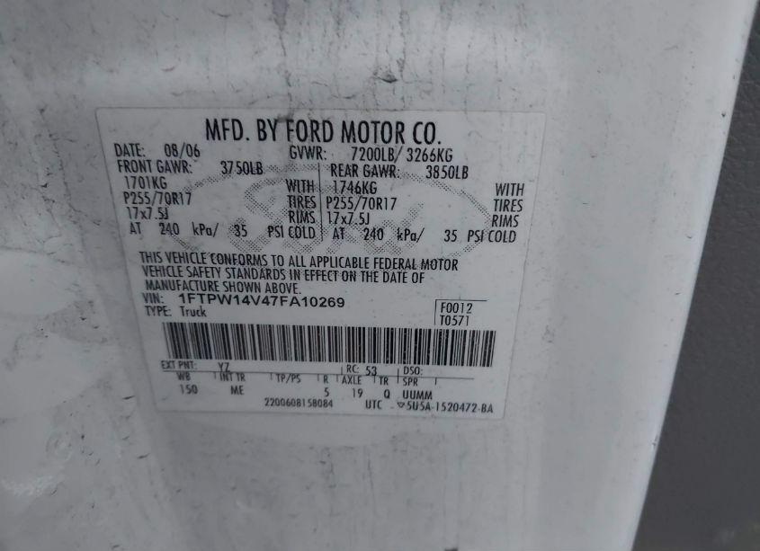 Photo 9 of 2007 Ford F-150 FX4/LARIAT/XLT (VIN 1FTPW14V47FA10269)