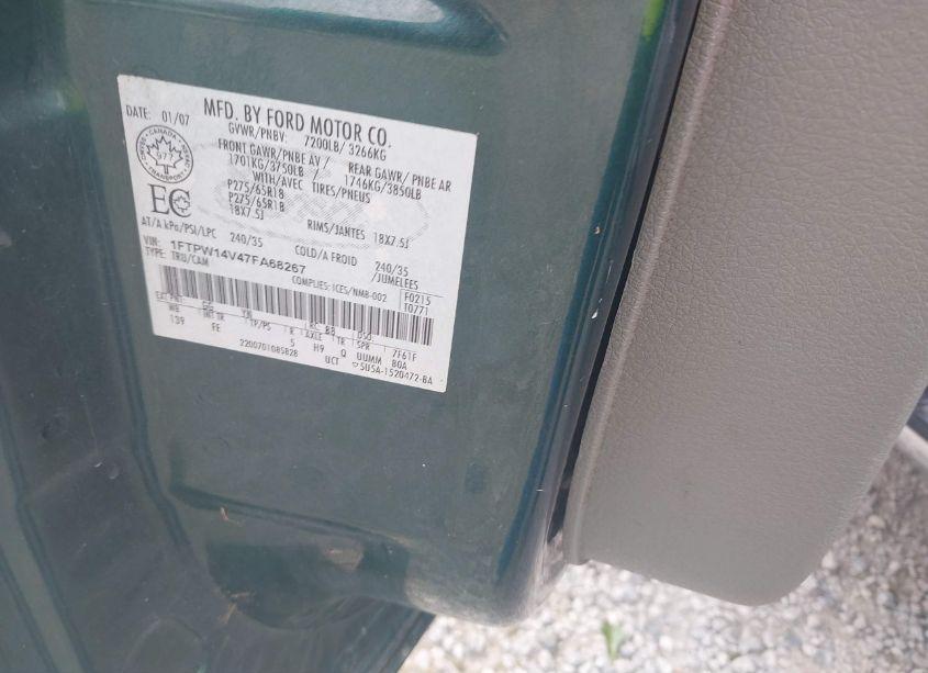 Photo 9 of 2007 Ford F-150 FX4/LARIAT/XLT (VIN 1FTPW14V47FA68267)