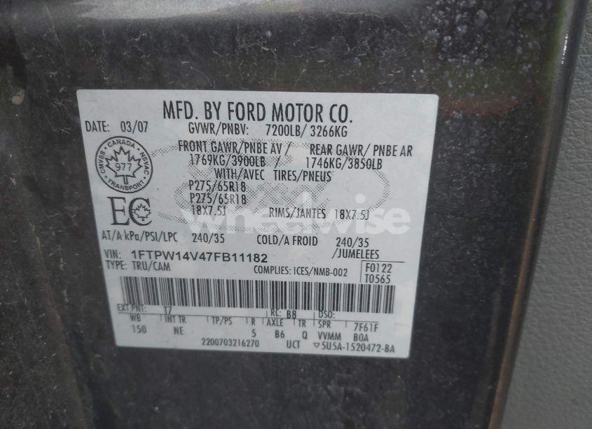 Photo 9 of 2007 Ford F-150 FX4/LARIAT/XLT (VIN 1FTPW14V47FB11182)