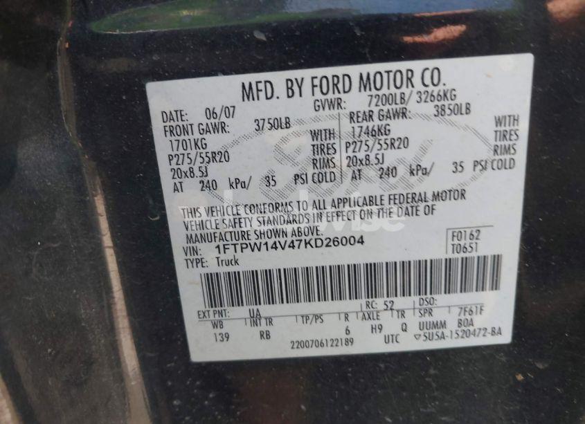 Photo 9 of 2007 Ford F-150 FX4/LARIAT/XLT (VIN 1FTPW14V47KD26004)