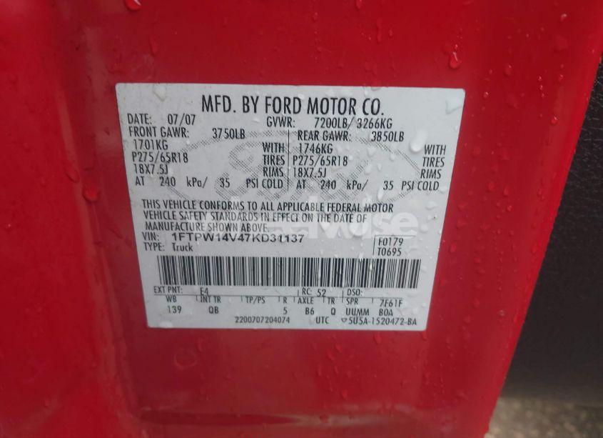 Photo 9 of 2007 Ford F-150 FX4/LARIAT/XLT (VIN 1FTPW14V47KD31137)