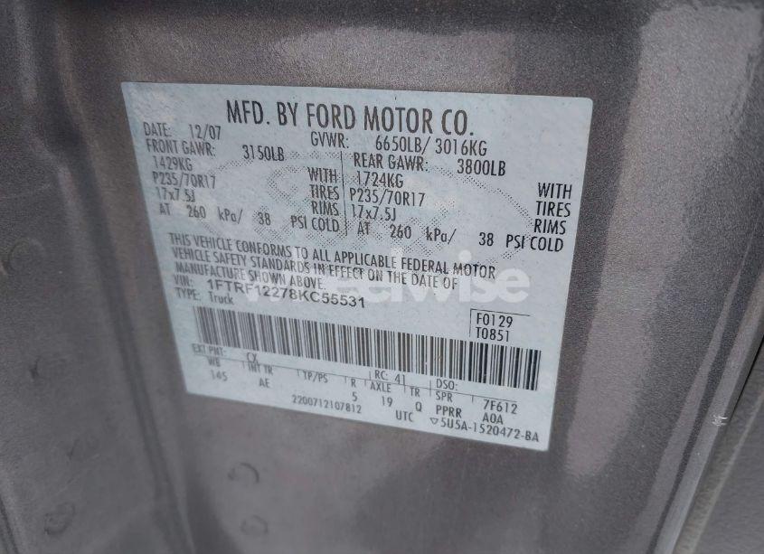 Photo 9 of 2008 Ford F-150 60TH ANNIVERSARY/FX4/KING RANCH/LARIAT/XLT (VIN 1FTPW14V48FB51876)