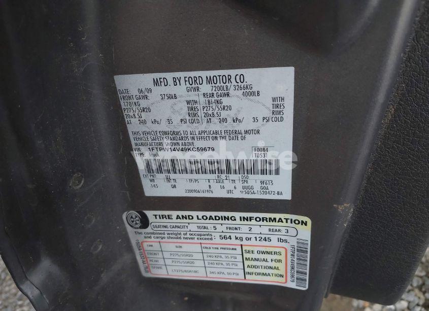 Photo 9 of 2009 Ford F-150 FX4/KING RANCH/LARIAT/PLATINUM/XL/XLT (VIN 1FTPW14V49KC59679)