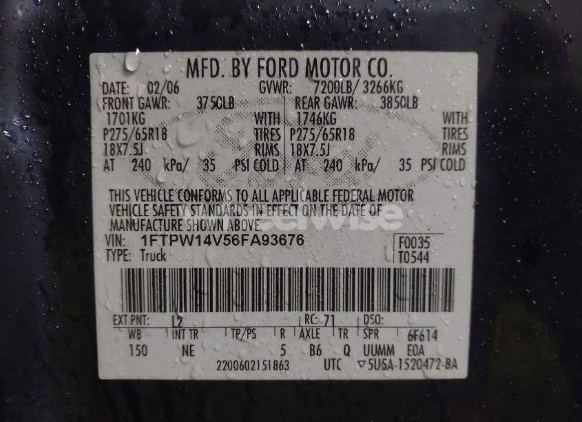 Photo 9 of 2006 Ford F-150 FX4/LARIAT/XLT (VIN 1FTPW14V56FA93676)