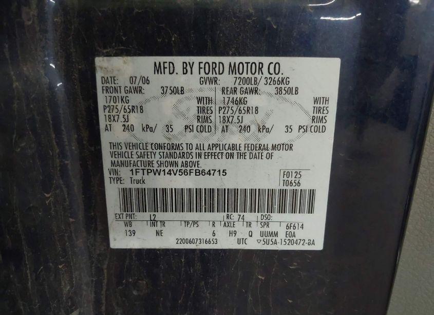 Photo 9 of 2006 Ford F-150 FX4/LARIAT/XLT (VIN 1FTPW14V56FB64715)