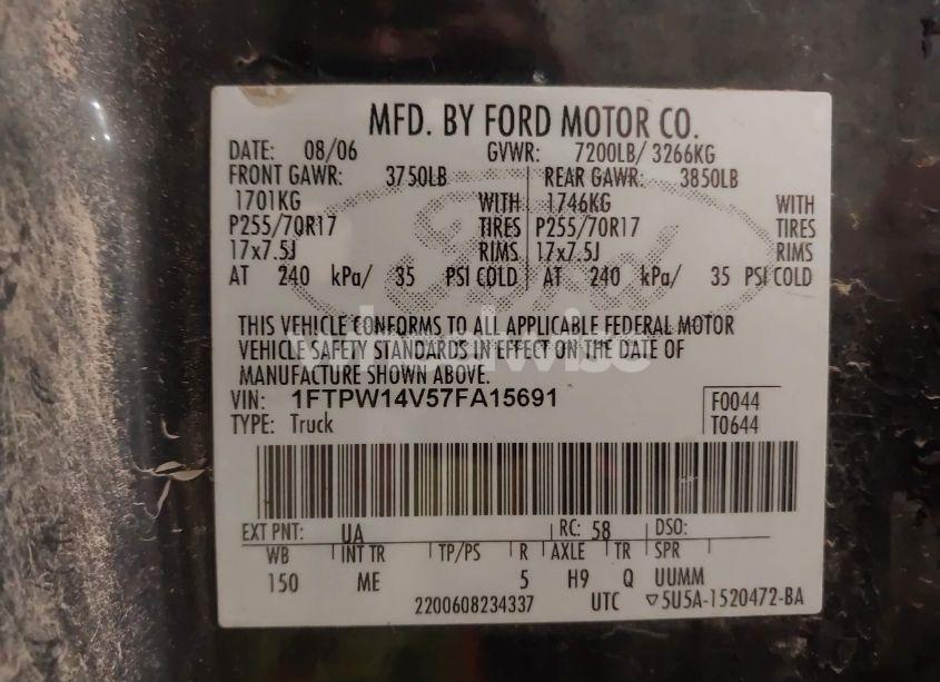 Photo 9 of 2007 Ford F-150 FX4/LARIAT/XLT (VIN 1FTPW14V57FA15691)