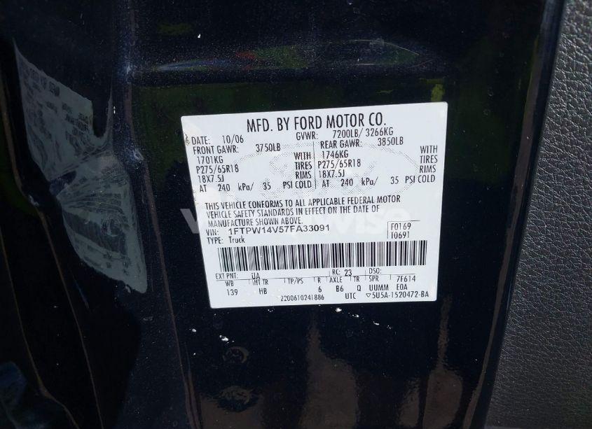 Photo 9 of 2007 Ford F-150 FX4/LARIAT/XLT (VIN 1FTPW14V57FA33091)