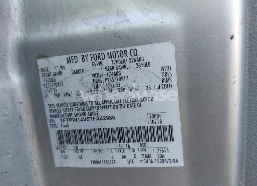 Photo 9 of 2007 Ford F-150 FX4/KING RANCH/LARIAT/XLT (VIN 1FTPW14V57FA42986)