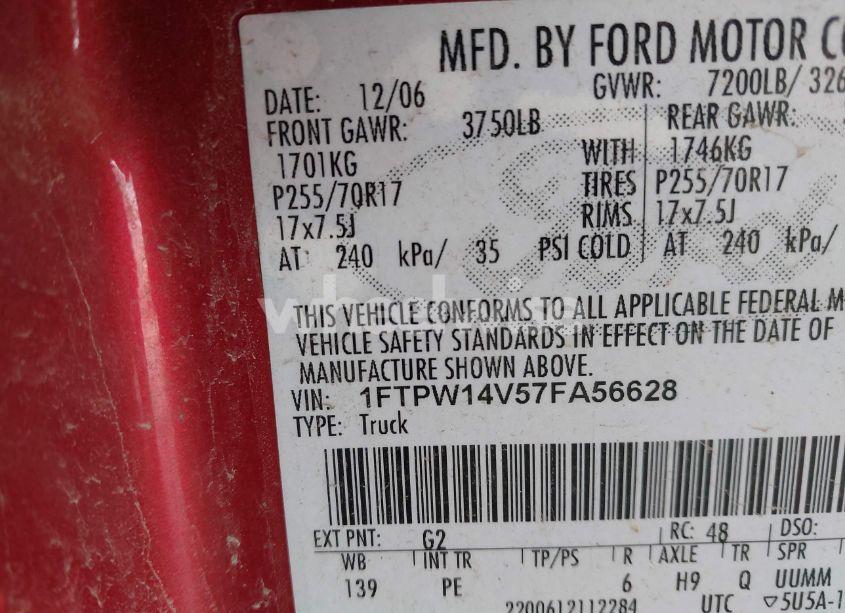 Photo 9 of 2007 Ford F-150 FX4/LARIAT/XLT (VIN 1FTPW14V57FA56628)