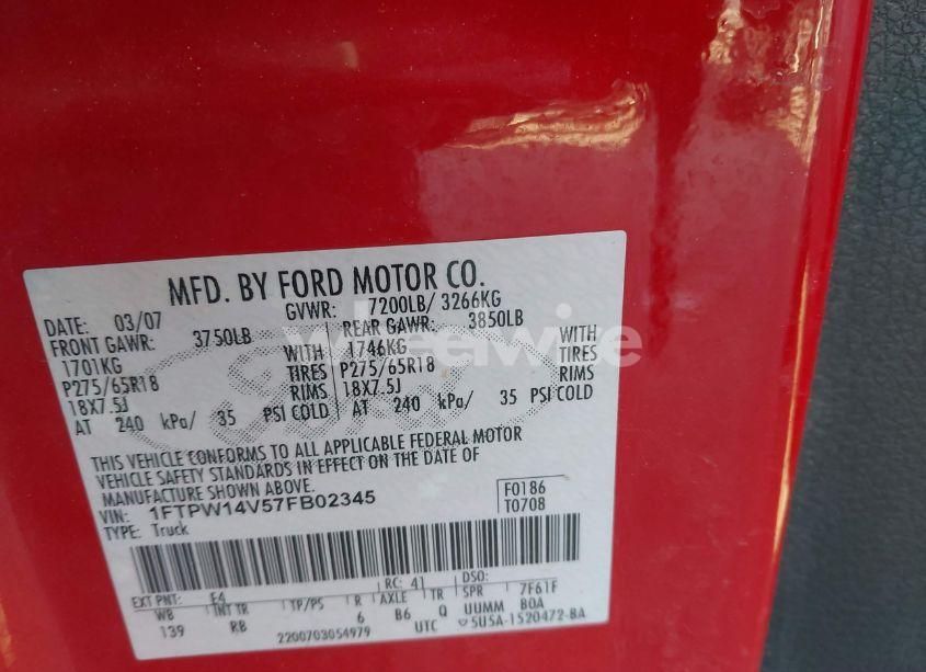 Photo 9 of 2007 Ford F-150 FX4/LARIAT/XLT (VIN 1FTPW14V57FB02345)