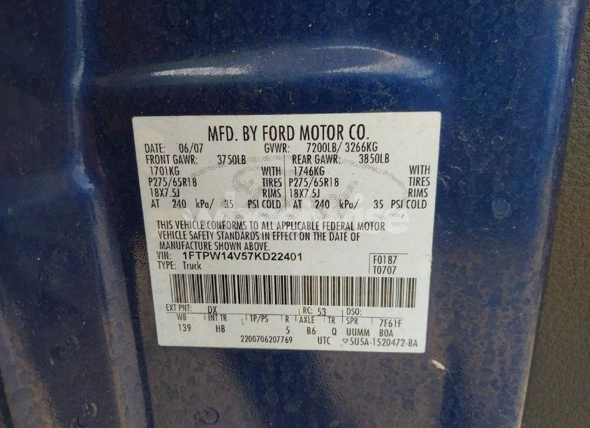 Photo 9 of 2007 Ford F-150 FX4/LARIAT/XLT (VIN 1FTPW14V57KD22401)