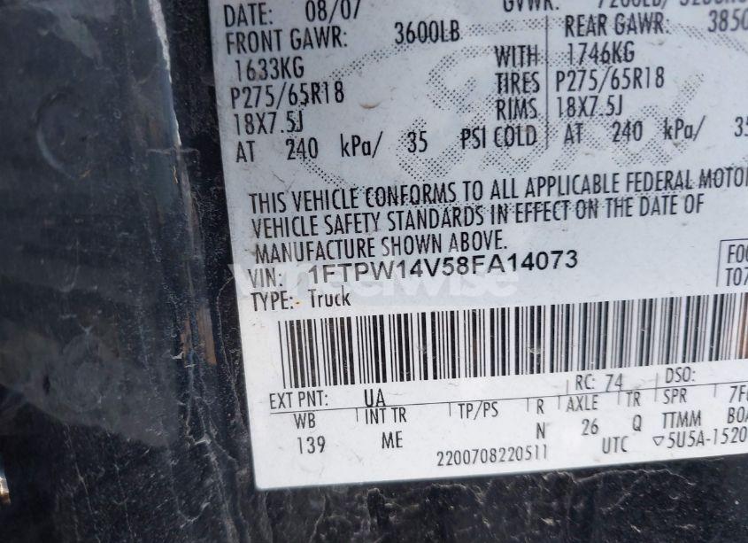 Photo 9 of 2008 Ford F-150 XLT (VIN 1FTPW14V58FA14073)