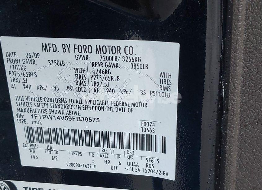 Photo 9 of 2009 Ford F-150 FX4/KING RANCH/LARIAT/PLATINUM/XL/XLT (VIN 1FTPW14V59FB39575)