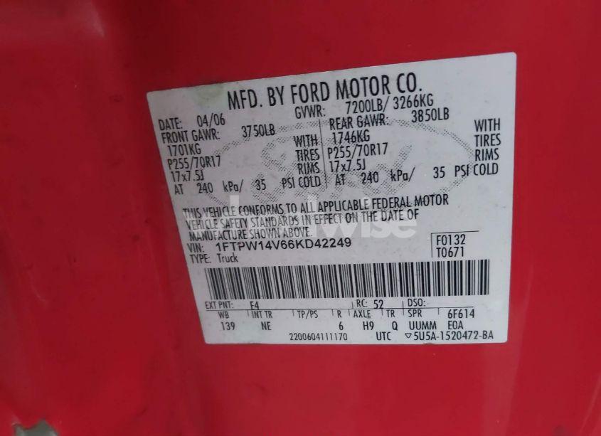 Photo 9 of 2006 Ford F-150 FX4/LARIAT/XLT (VIN 1FTPW14V66KD42249)