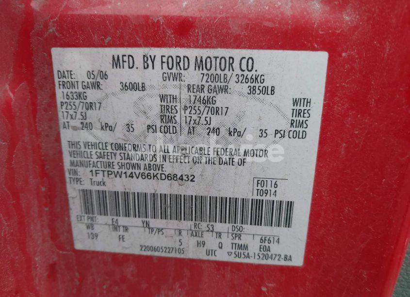 Photo 9 of 2006 Ford F-150 FX4/LARIAT/XLT (VIN 1FTPW14V66KD68432)