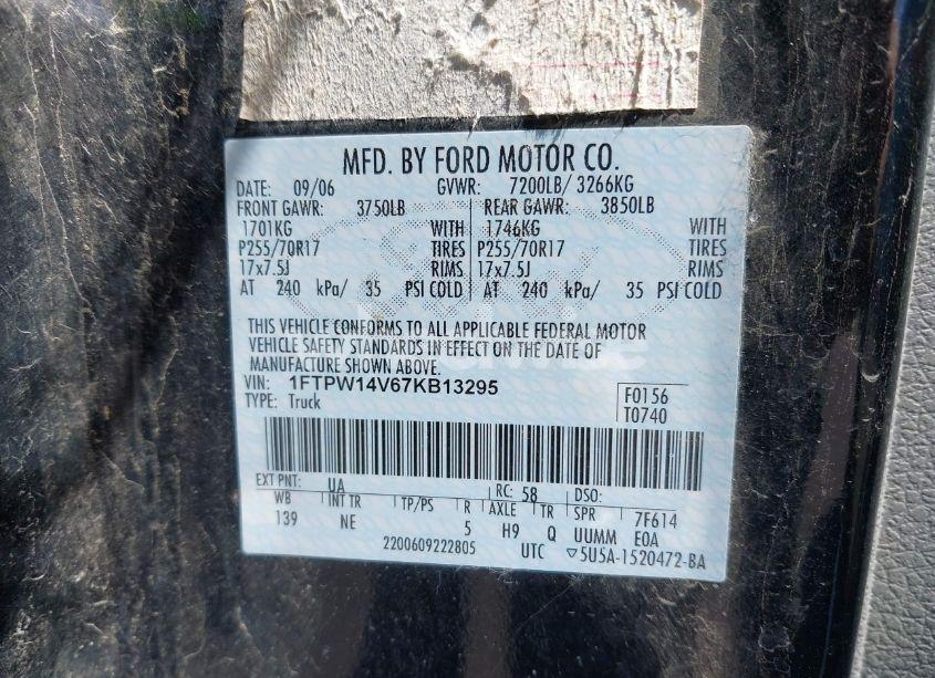 Photo 9 of 2007 Ford F-150 FX4/LARIAT/XLT (VIN 1FTPW14V67KB13295)