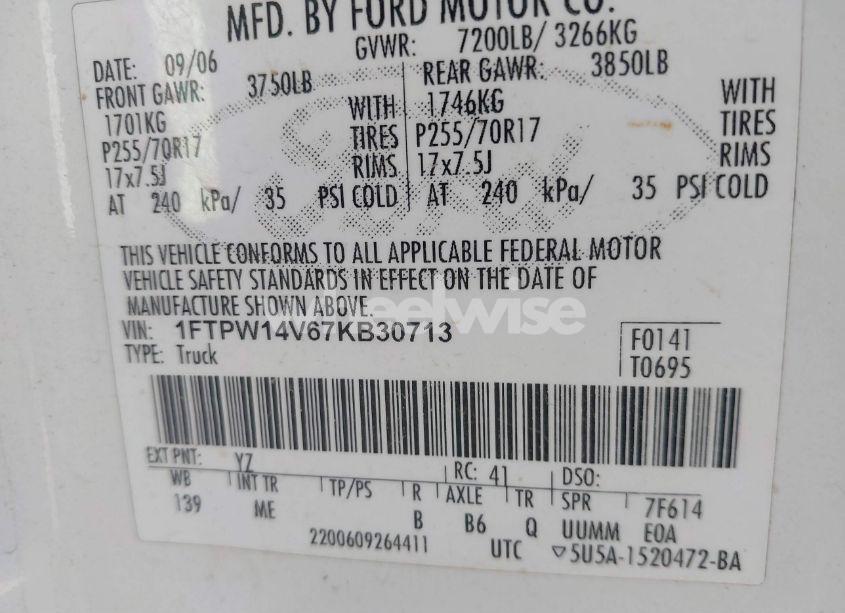 Photo 9 of 2007 Ford F-150 FX4/LARIAT/XLT (VIN 1FTPW14V67KB30713)