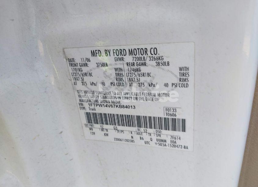 Photo 9 of 2007 Ford F-150 FX4/LARIAT/XLT (VIN 1FTPW14V67KB84013)