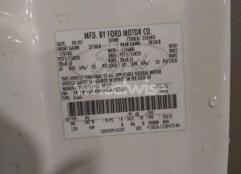 Photo 9 of 2008 Ford F-150 60TH ANNIVERSARY/FX4/KING RANCH/LARIAT/XLT (VIN 1FTPW14V68FA18195)